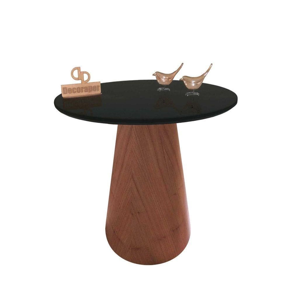 Mesa De Canto Cone Amadeirado Com Tampo Vidro 50cm Preto 70cm