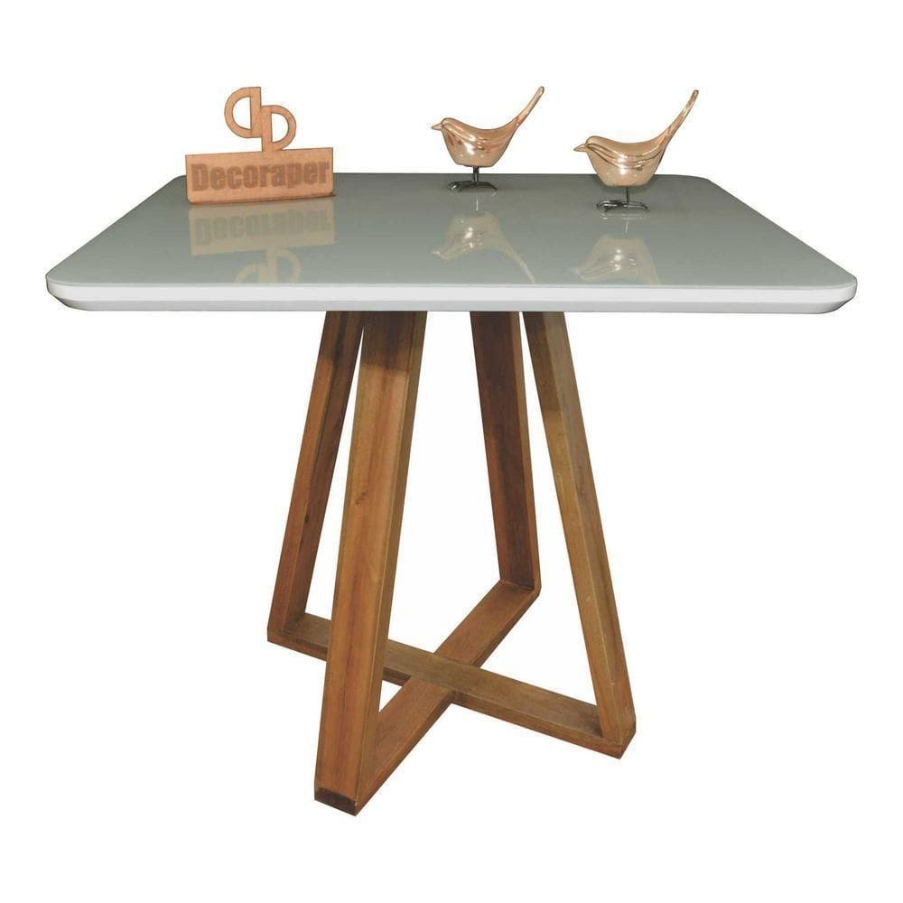 Mesa Jantar Base X Tampo Retangular Laca Com Vidro 140x90cm Off White