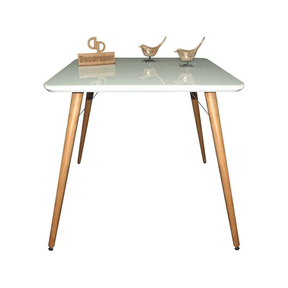 Mesa Jantar Pés Palitos Tampo Quadrado Vidro Laqueado 140cm Off White