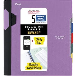 Caderno Five Star 5 Subject College Ruled 200 folhas roxo