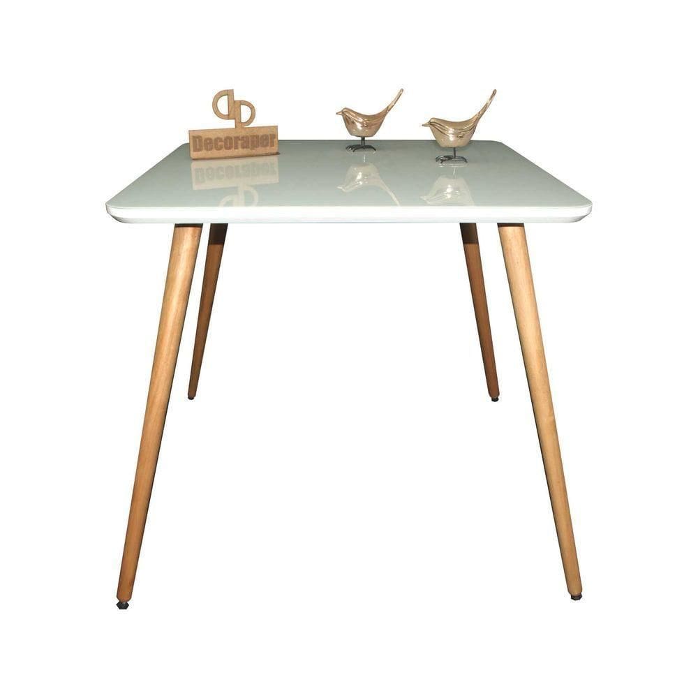 Mesa Jantar Pés Palitos Tampo Quadrado Vidro Laqueado 70cm Off White