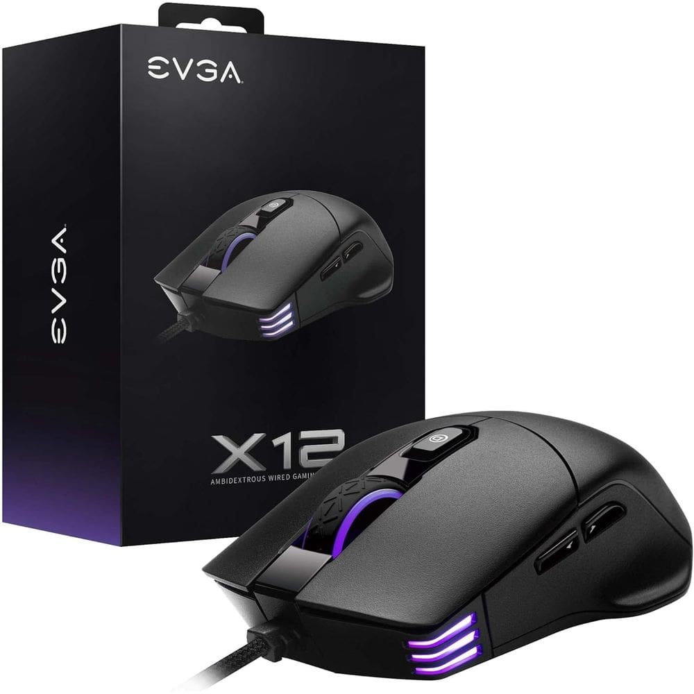 Mouse para jogos EVGA X12 8k com fio de 16.000 DPI 5 perfis RGB preto