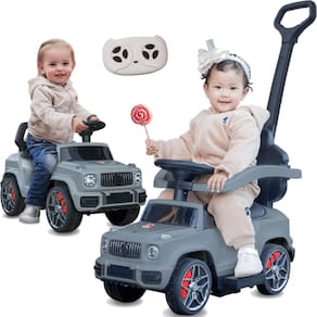 Carrinho Eletrico com Empurrador Bandeirante Jipe 4 em 1 6V Cinza