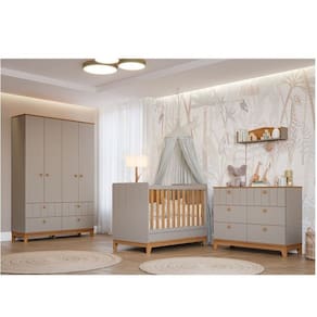 Quarto de Bebê 3 Pçs com Berço, Cômoda 6 Gavetas e GR 4 Portas 4 Gavetas Chantilly Cinza/Marrom