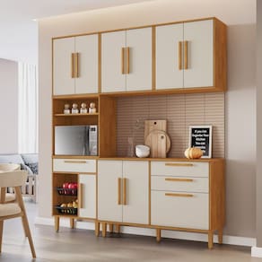 Cozinha Completa 4 Peças 10 Portas 2 Gavetas com Fruteira Lorena Marrom/Off White