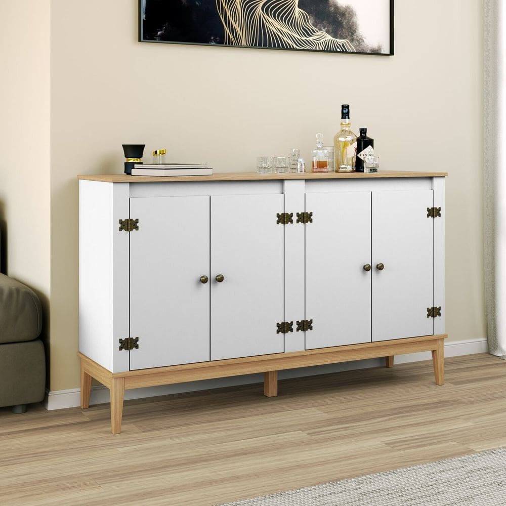 Aparador - Buffet Colonial 149x90x41 cm 4 Portas Mel / Branco