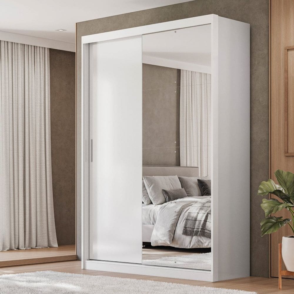 Guarda-Roupa 2 Portas Correr 4 Gavetas London Branco/Amendola