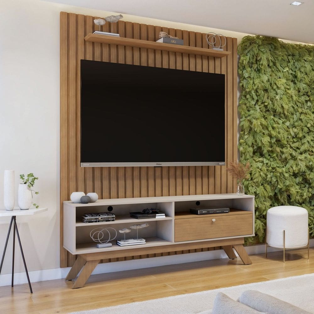 Rack Houston com Painel Vitória para TV até 50 Polegadas Off White/Cinamomo