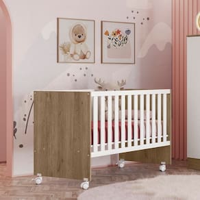 Berço Grade fixa Doce Sonho Reto 95,0cm x 132,4cm x 64,0cm Carvalho/Branco