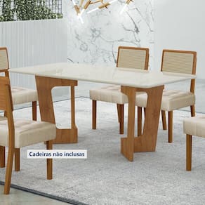 Mesa de Jantar 180cm x 90cm Tampo de 25cm Liz Cinamomo/Off White