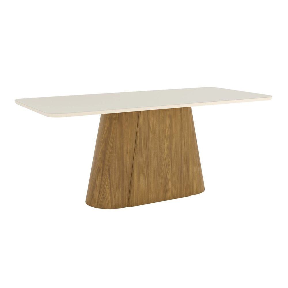 Mesa Olívia para 8 Lugares Tampo 200cm com Vidro Canto Arredondado Marrom/Off White
