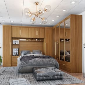 Quarto De Casal Completo 5 Peças 6 Portas 4 Gavetas com Maleiro e Espelhos Smart Plus Cinamomo