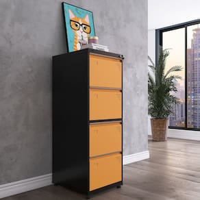 Gaveteiro Arquivo em Aço 4 Gavetas 47x136,2x57cm Preto/Laranja picasso