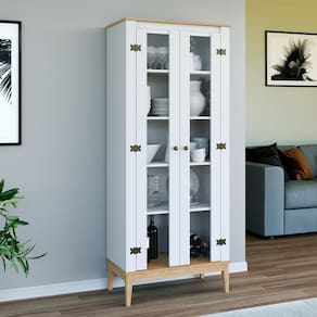 Cristaleira - Colonial 750cm x 1800cm x 410cm 2 Portas Mel / Branco
