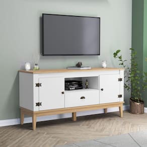 Rack - Colonial 135x66x41 cm 2 Portas 1 Gaveta Mel / Branco