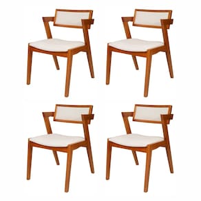 Conjunto 4 cadeiras de Madeira Maciça e Estofada Ímola Authentic Espresso Móveis Champagnhe/Off White