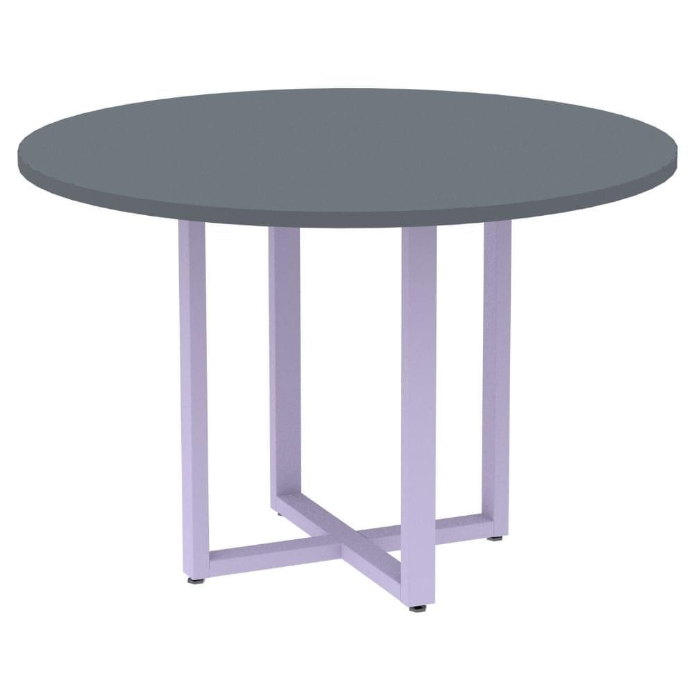 Mesa de Reunião Redonda P25 Pandin 110 cm (Largura) Tampo MDP Grafito Pé Aço Tubular Lilás