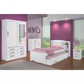 Guarda Roupa Solteiro Com Espelho 2 Portas 6 Gavetas Meridian -branco Móveis D`doro