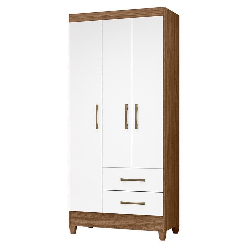 Guarda Roupa Solteiro Lima 3 Portas E 2 Gavetas Naturale Branco Moval Naturale Branco