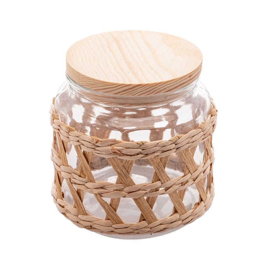 Porta Mantimentos De Vidro Com Sisal E Tampa Em Madeira 520ml 29122 - Wolff