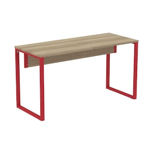 Mesa Escritório P25 TUB Pandin 150 cm (Larg) x 70 cm (Prof) Tampo MDP Noce Pé Aço Tubular Vermelho