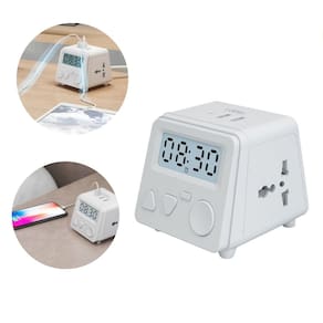 Despertador Digital Extensão Carregador Com Tomadas 1 Tipo-c 2 USB e 2 Universais Luz LED Ajustável