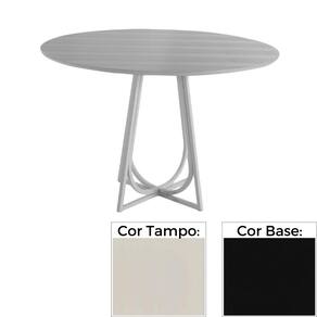 Mesa de Jantar MH-5299 Herval Redonda 110 cm Madeira Laca Fosca Off White Base Preta