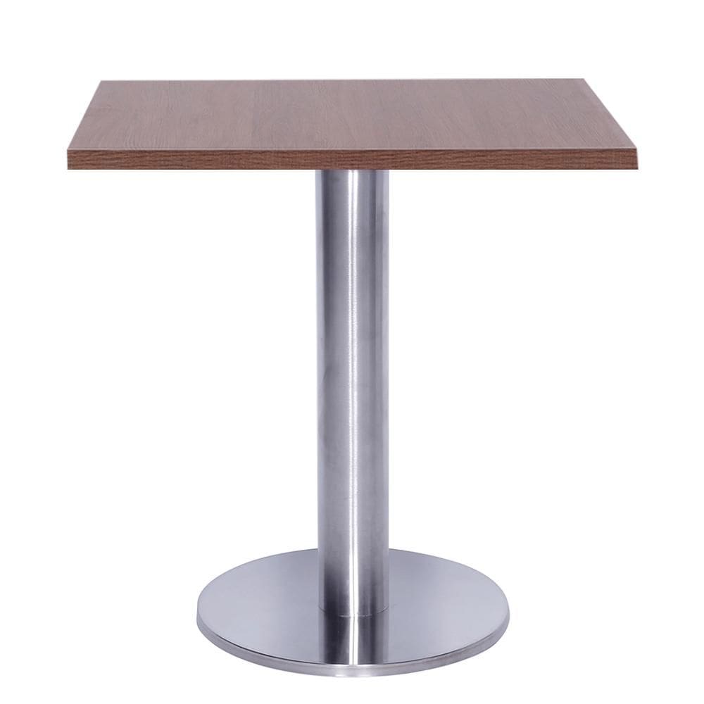 Mesa Beta Big em Inox 75 cm (Altura) com Disco Redondo com Tampo em MDP Quadrado 80 cm Cor Imbuia