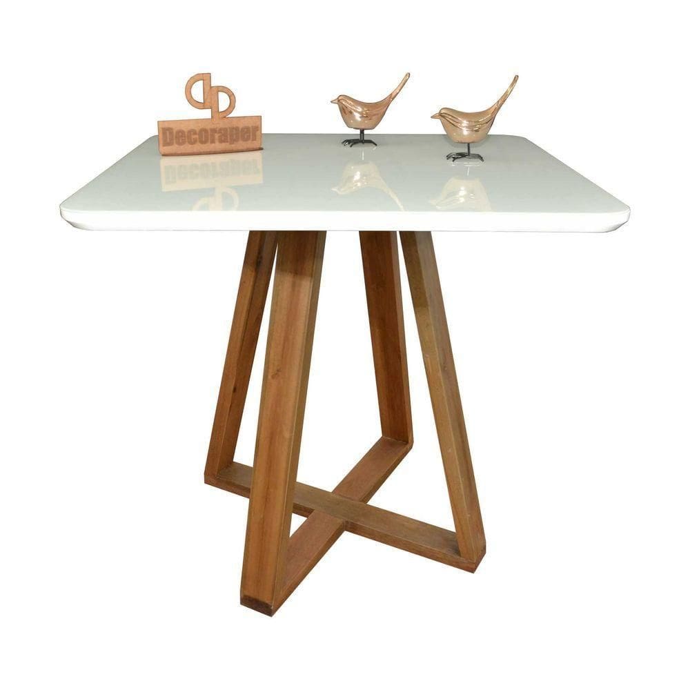 Mesa Jantar Base X Tampo Retangular Laca Com Vidro 120x80cm Branco