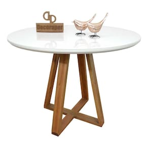 Mesa Jantar Base X Tampo Redondo Laca Com Vidro 120cm Branco