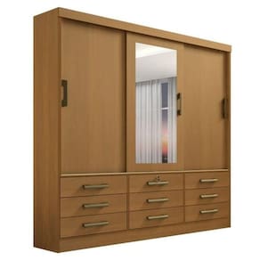 Guarda Roupa Casal Com Espelho 3 Portas 9 Gavetas Meridian -cinamomo Móveis D`doro