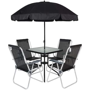 Conjunto Petrópolis para Jardim com Mesa Cadeira e Guarda Sol 86207 Preto BEL
