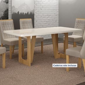 Mesa de Jantar 160cm x 80cm Tampo de 40cm Luna Cinamomo/Off White