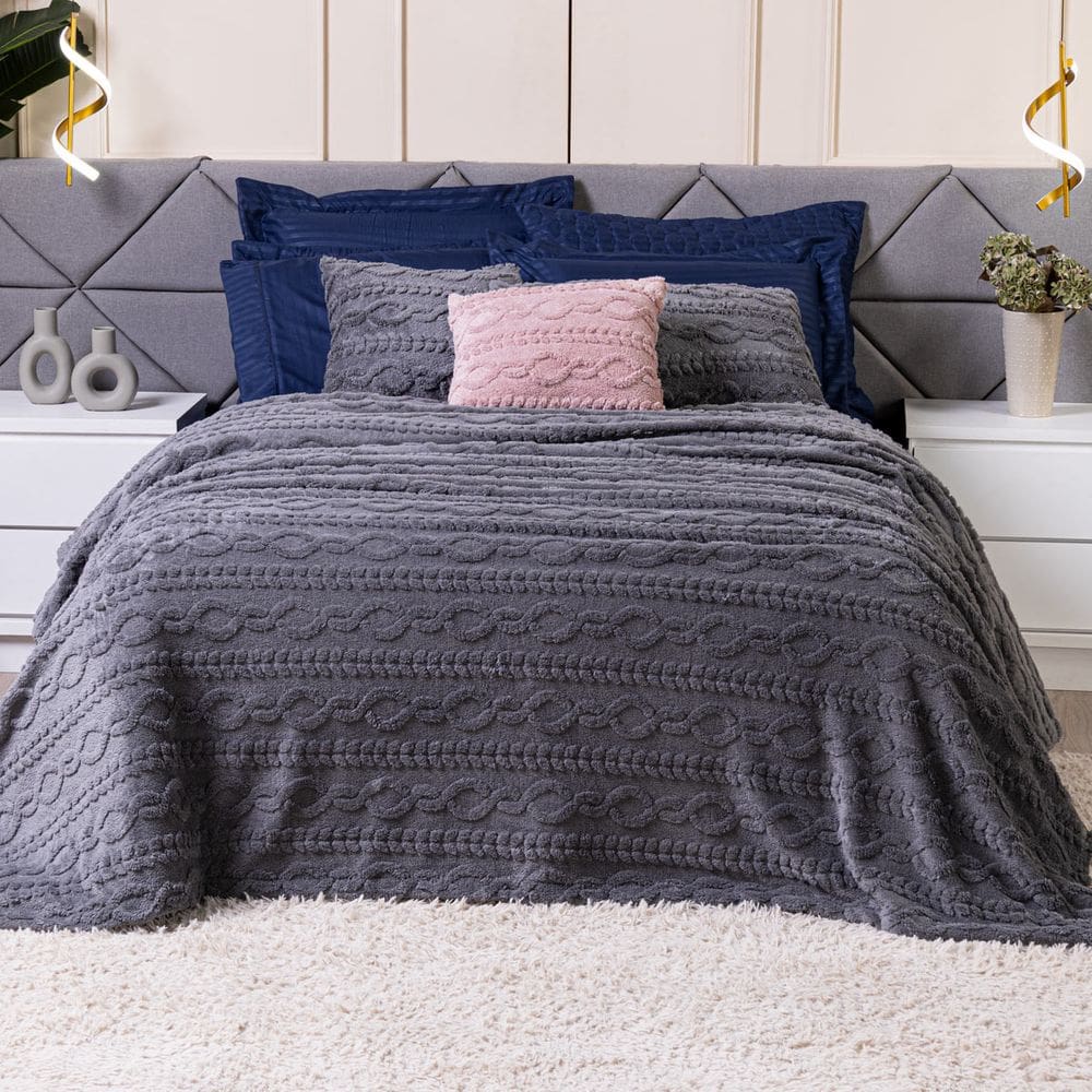 Cobertor Manta Zurique Trançado Avulso CASAL - Dupla Face Mantinha Plush Fleece Sherpa Trançada Alto Relevo Flannel