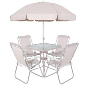 Conjunto Petrópolis para Jardim com Mesa Cadeira e Guarda Sol 86207 Bege BEL