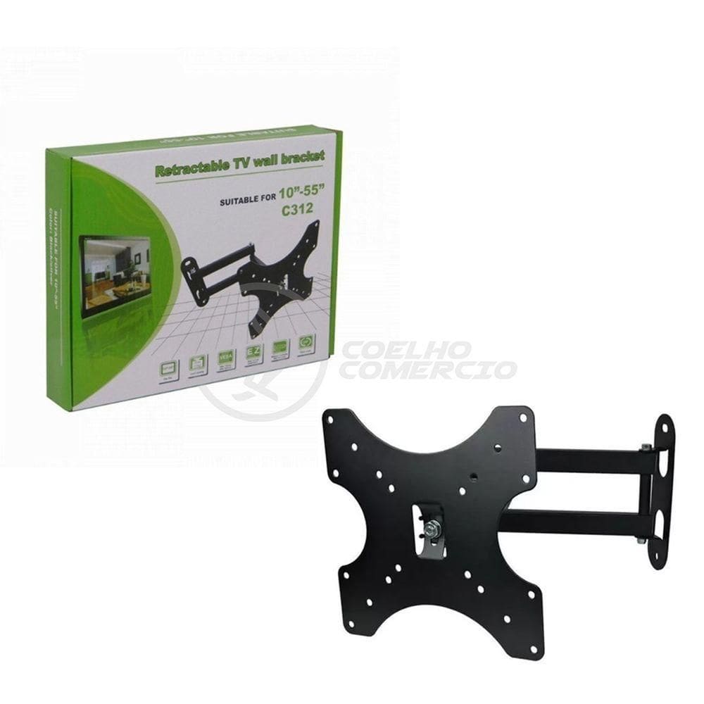 Suporte De Tv Articulado C312 14” Suporta 30 Kg Para Monitores Tvs 3d Plasma Lcd E Led