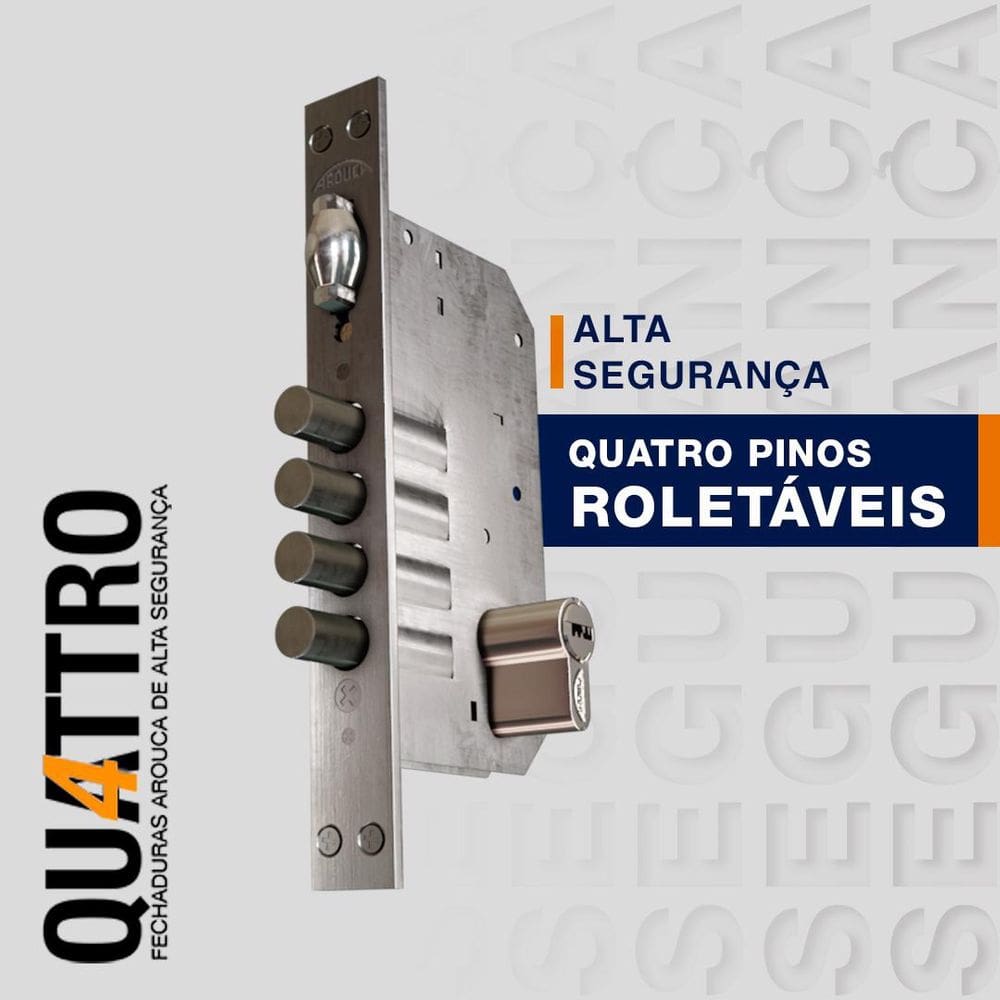 Fechadura Rolete Alta Segurança 4410 Escovado Cilindro 08 Cm