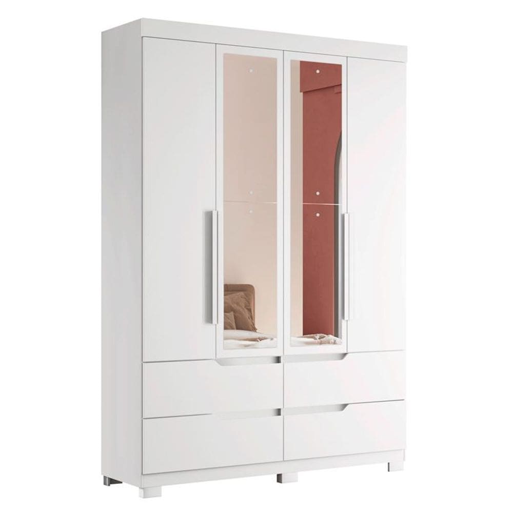 Guarda Roupa Doble com Espelho 4 Portas Branco Fosco Liso - ABZ