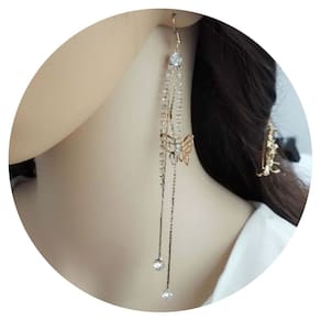 Brinco Feminino Franja Longo Strass Dourado Borboletas Brilho