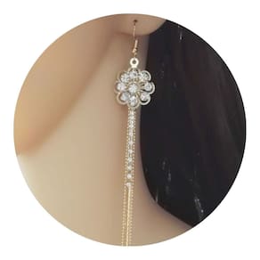 Brinco Feminino Franja Longo Strass Dourado Flores Flor Brilho