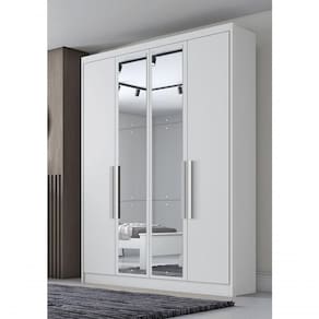 Guarda Roupa Solteiro Com Espelho 4 Portas 3 Gavetas Moderni -branco Móveis Novo Horizonte