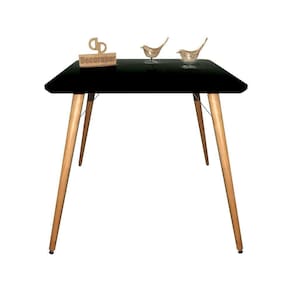 Mesa Jantar Pés Palitos Tampo Quadrado Vidro Laqueado 140cm Preto