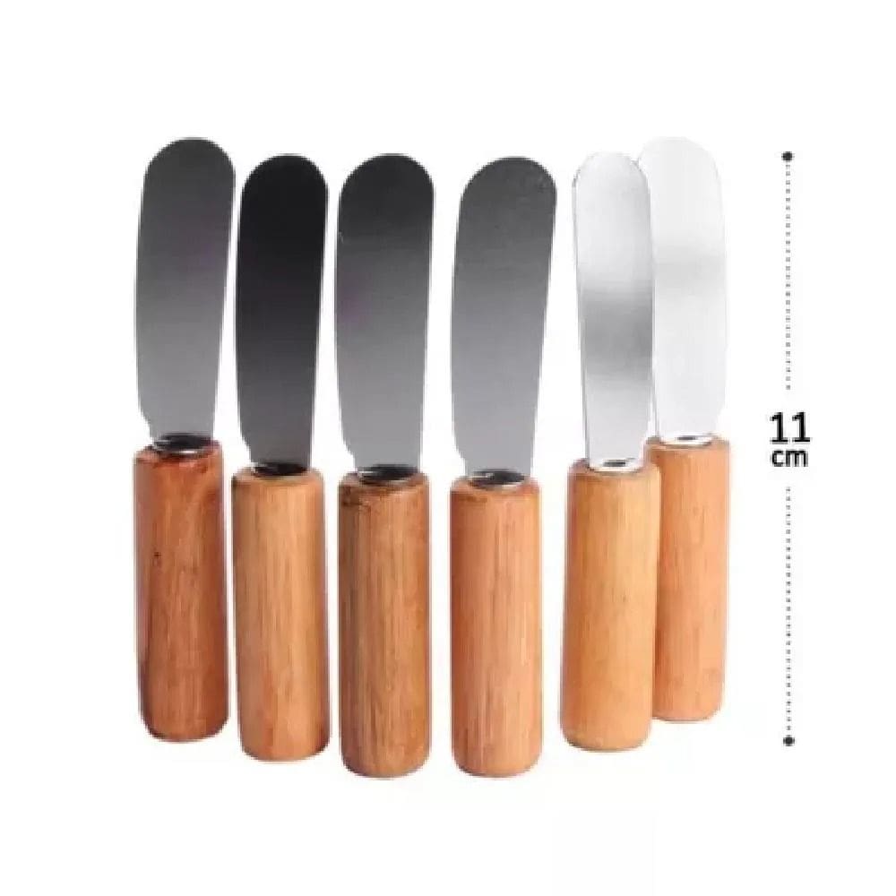Kit 6 Espátulas P/ Manteiga Geleia Patê Em Inox Cabo Madeira