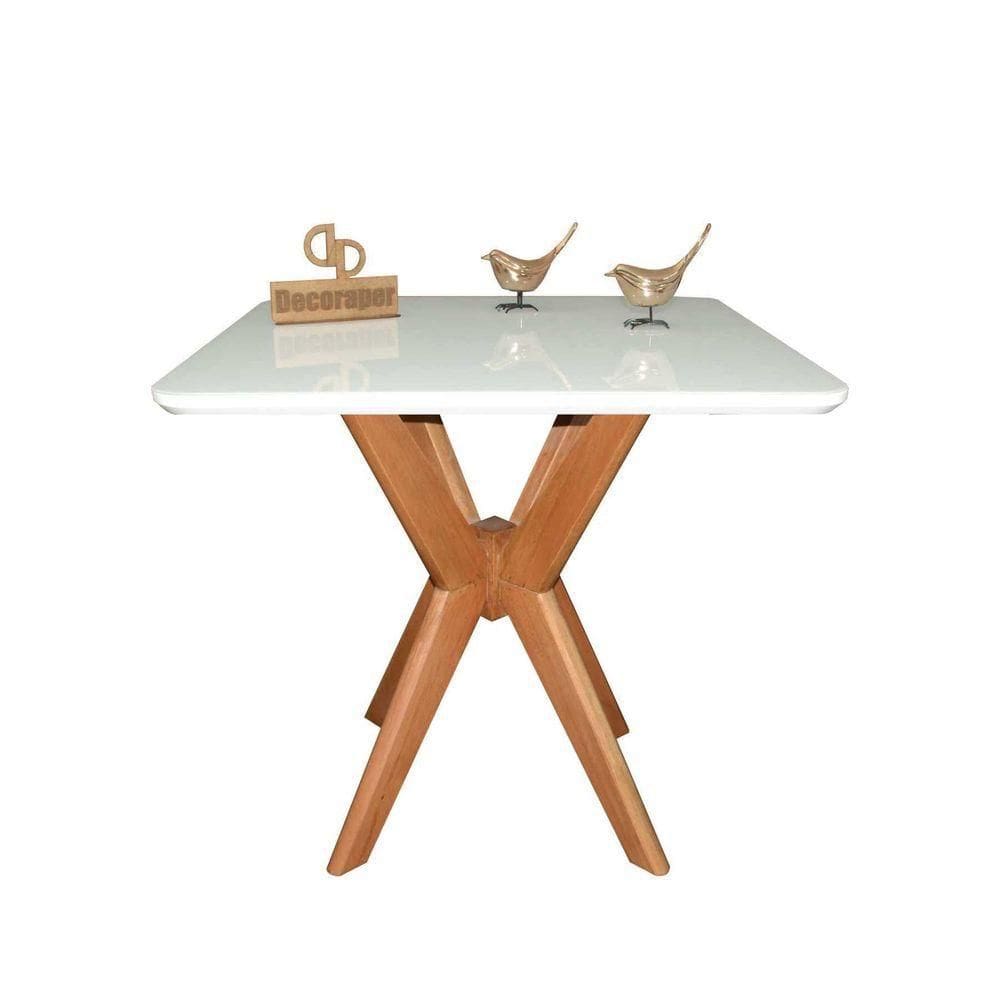 Mesa Jantar Pandora Tampo Quadrado Laca Com Vidro 80cm Branco