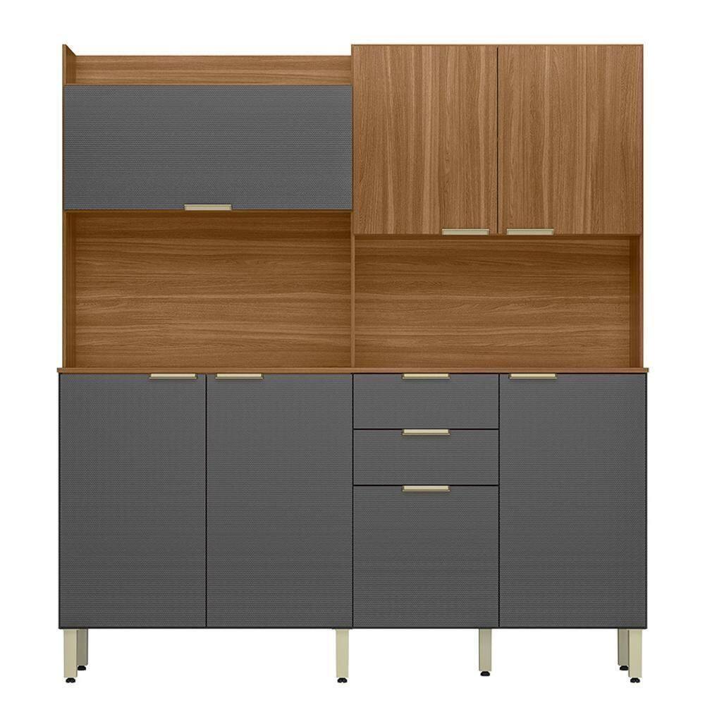 Cozinha Compacta Pitaya 7 Portas E 2 Gavetas Amêndola Touch Grafito Prime Tx Demóbile