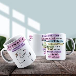 Caneca De Porcelana 325ml Flork Profissões Feminino Farmacêutica