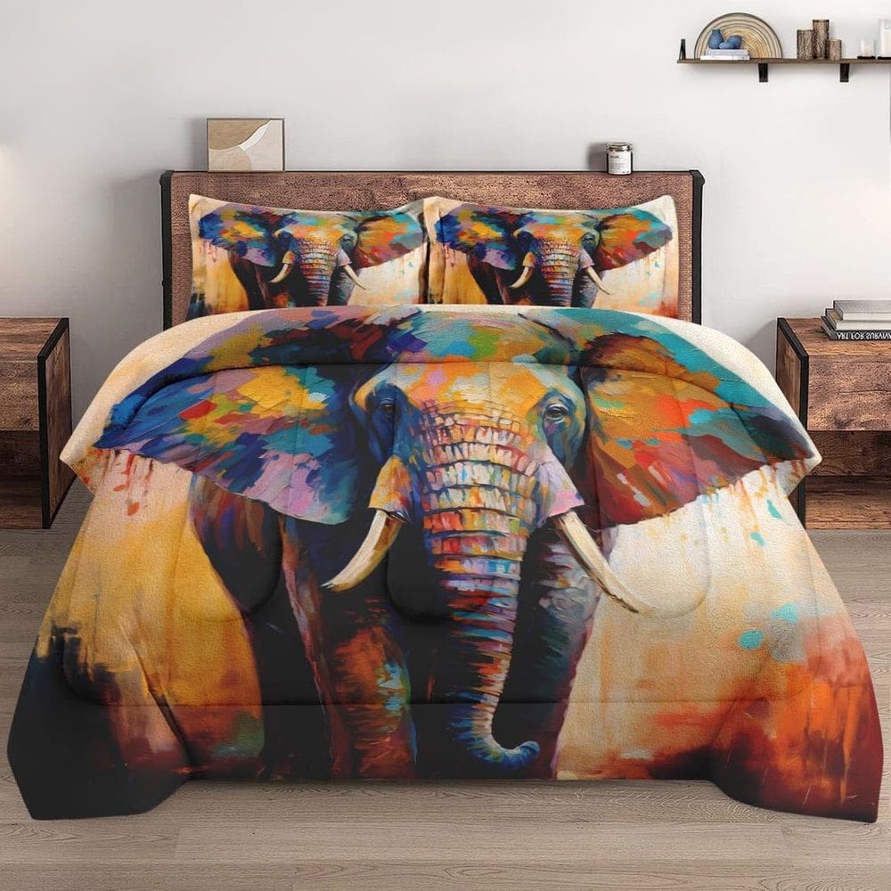 Conjunto de edredom WeCozy Twin Size Colorful Wild Animal Elephant
