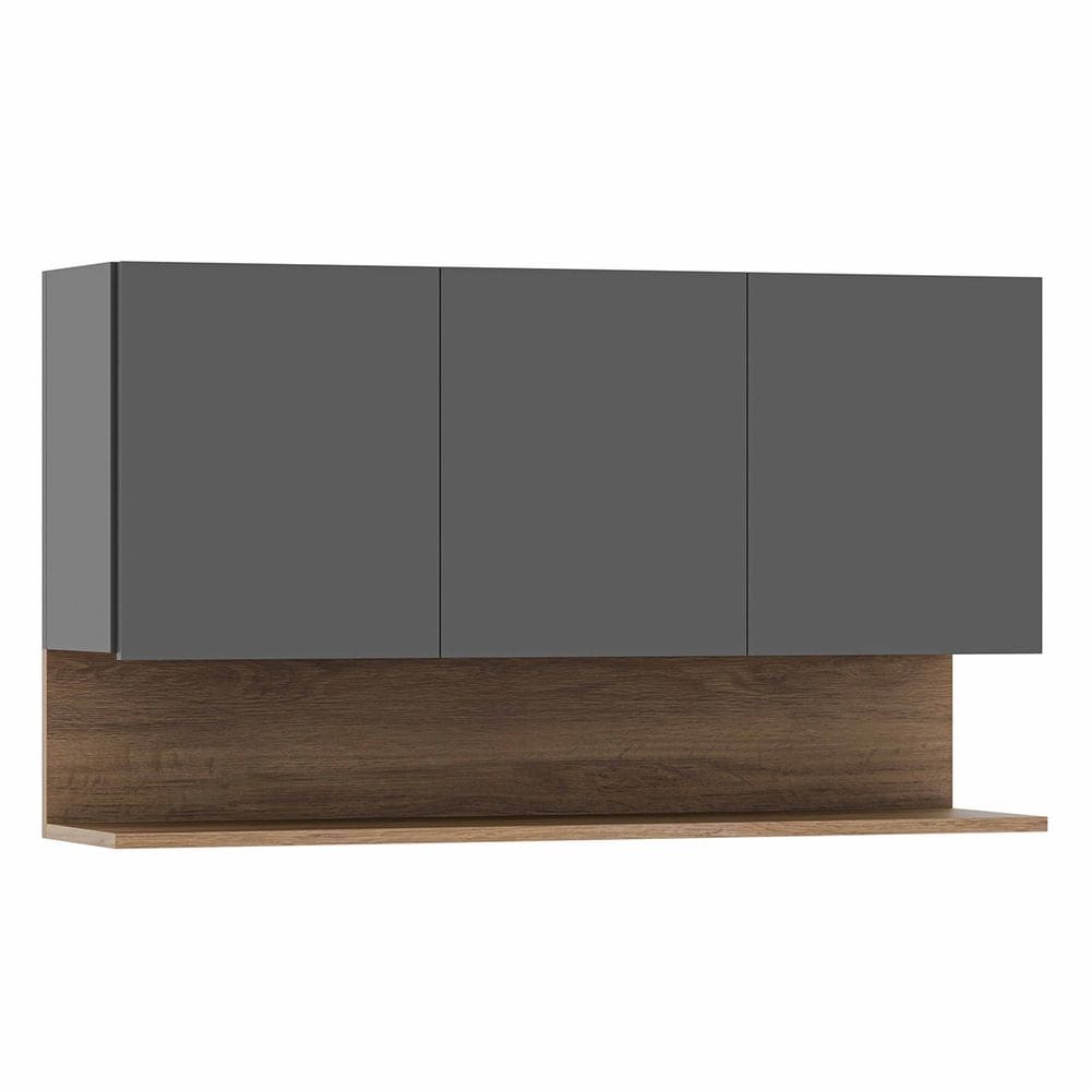 Armário de Cozinha Aéreo 118cm 3 Portas Duda Z34 Grafite/Freijó - Mpozenato