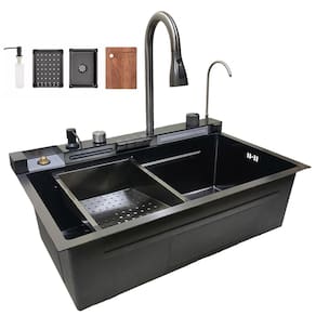 Cuba Gourmet Inox Premium Pia Inteligente Cozinha Torneira Cascata Agua Quente Fria Painel Digital Monocomando Dispenser Limpador de Copo