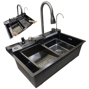Cuba Gourmet Pia Inox Premium Luxo Cozinha Inteligente Torneira Agua Fria Quente Painel Digital Monocomando Limpador de Copo Dispenser